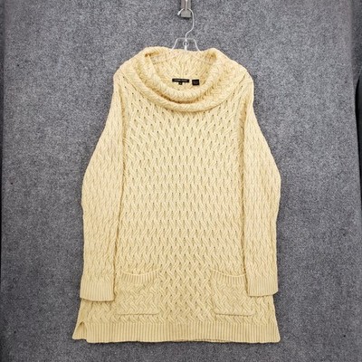 Jeanne Pierre Womens Sweater XL Yellow Cable Knit Cowl Neck Tunic Geometric