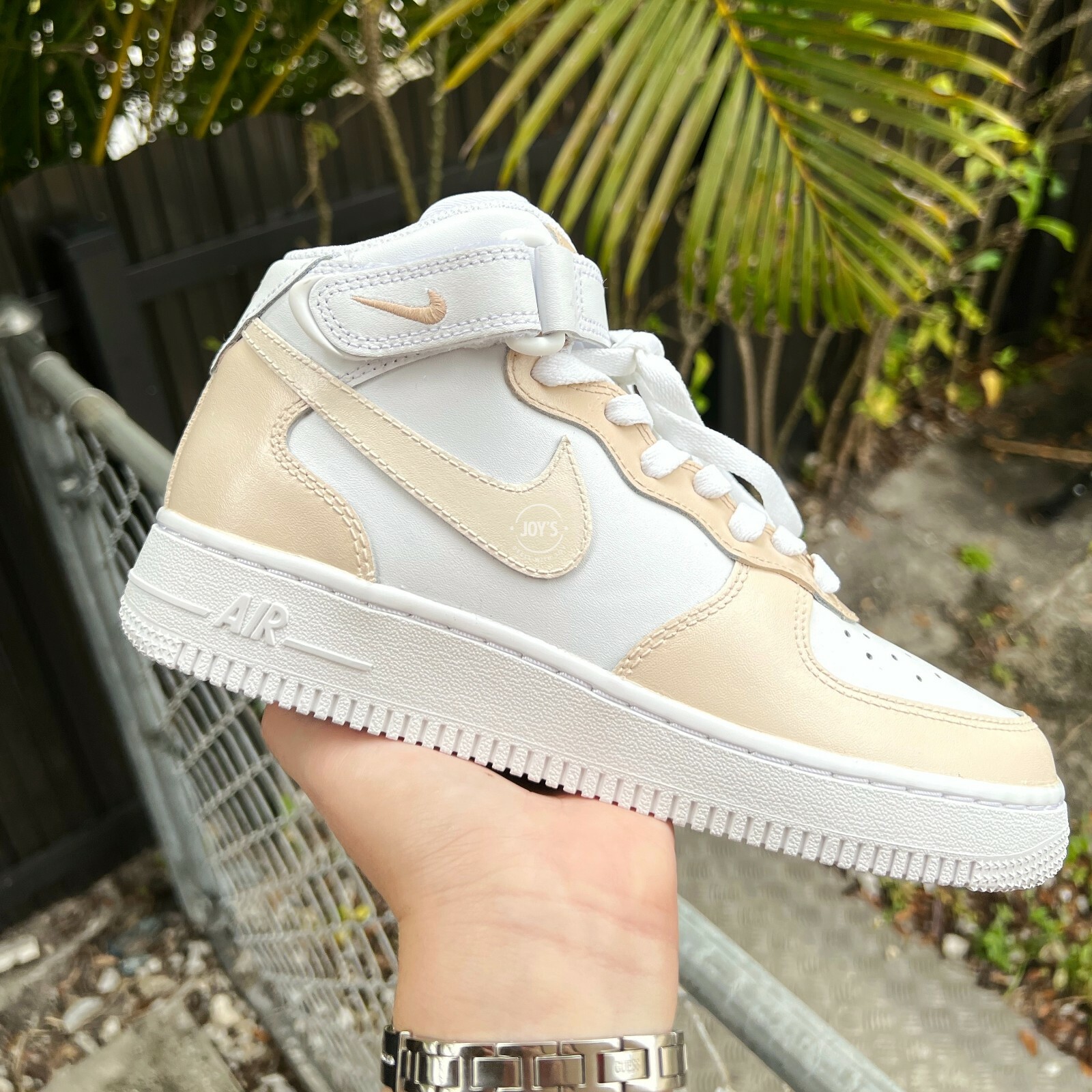 Pre-owned Nike Beige Custom  Air Force 1 Mid/high Sneakers-brand