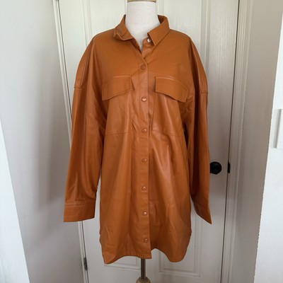 Bershka PU Leather Long Sleeve Orange Shirt Top Blouse - Size XL - Free Postage