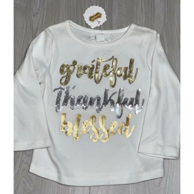 Mud Pie sequin Thanksgiving fall shirt Grateful Thankful blessed 12-18m white go