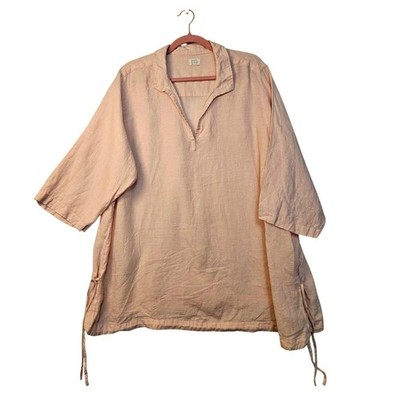Sigrid Olsen 100% Linen Tunic Top Peach 22/24W 3/4 Sleeve Side Tie Coastal #827