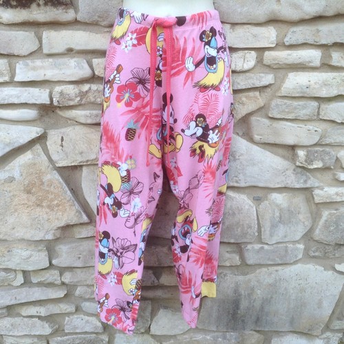 Disney Capri Pajama Pants Sz L Coral Mickey & Minnie Mouse Hawaiian Print
