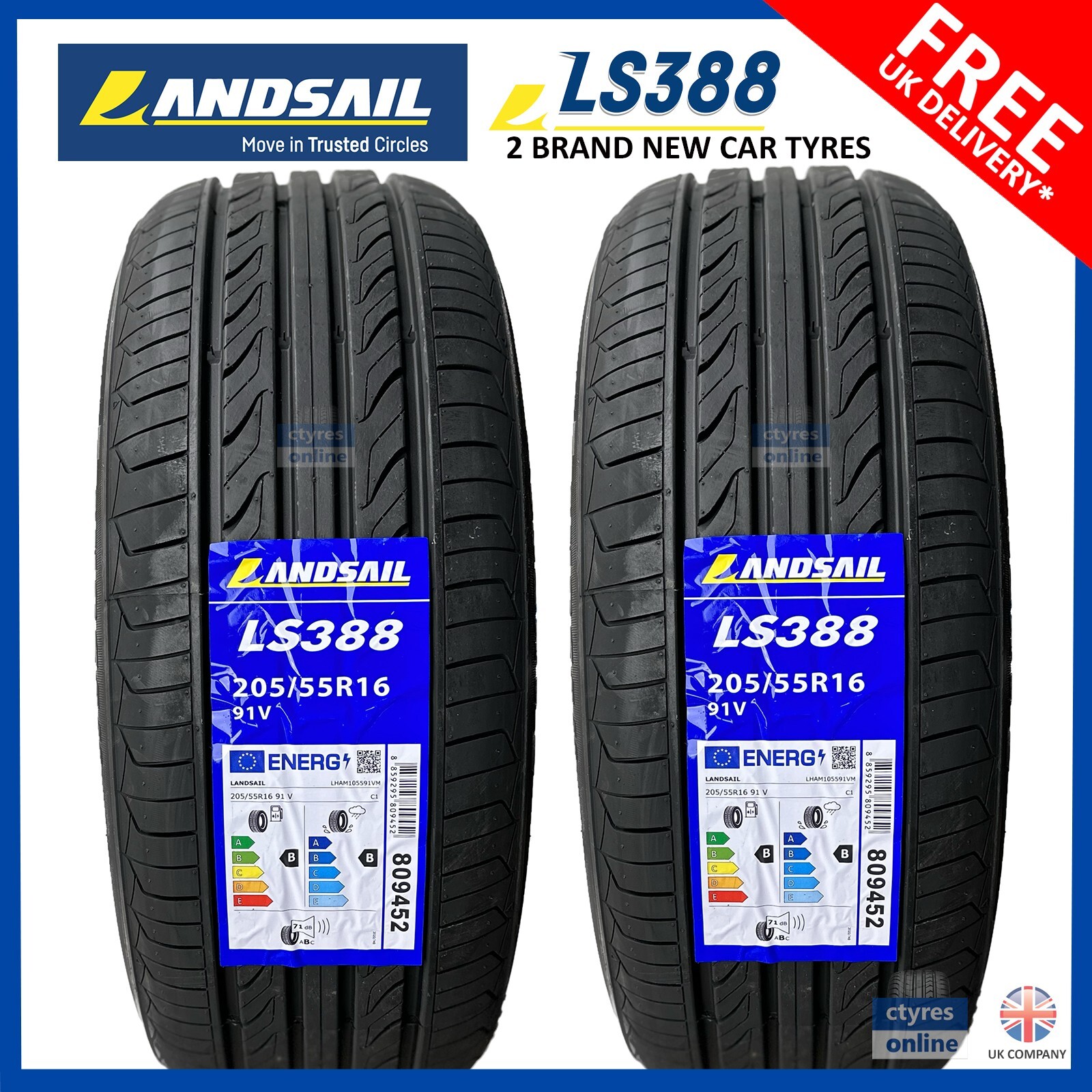 2X New 205 55 16 LANDSAIL LS388 91V 205/55R16 2055516 *B/B