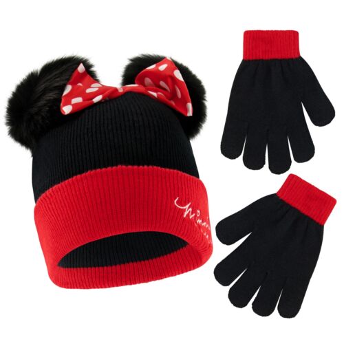 Disney Minnie Mouse Winter Beanie Hat and Gloves Set, Little Girls Ages 4-7