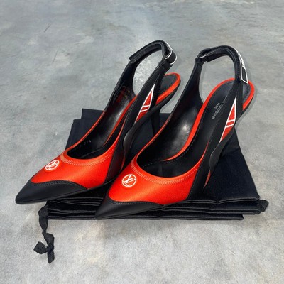 Louis Vuitton Archlight pumps 37.5 in Orange and Black Satin Cloth Sling back