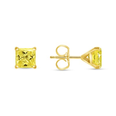Pre-owned Shine Brite With A Diamond 2.75 Ct Princess Canary Earrings Studs Solid 14k Yellow Gold Push Back Martini In White/colorless
