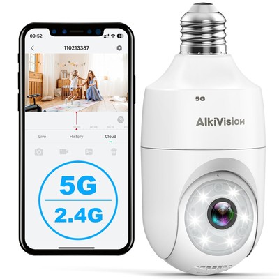 2K Light Bulb Security Cameras Wireless Outdoor, 5G&2.4GHz Dual Band 360° Mot...
