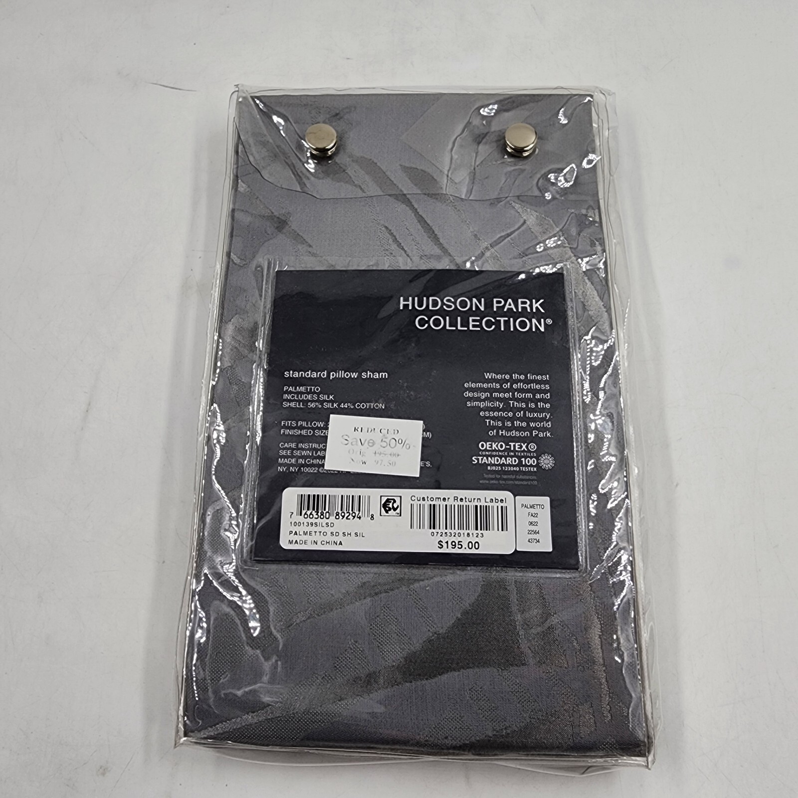 Hudson Park Collection Palmetto Cotton Silk Standard Pillow Sham Silver + - Picture 13 of 13