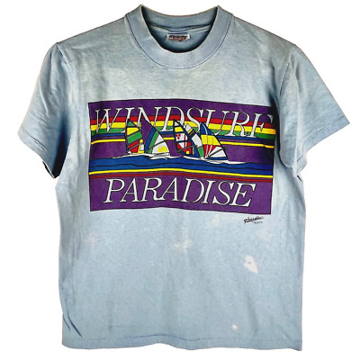 Vintage Windsurf Paradise T Shirt 1980s Distressed Single Stitch Stedman Adult M