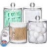 4 Pack Acrylic Qtip Holder Dispenser for Cotton Swabs, Balls, Pads, Floss Picks- Small Clear Plastic Canister Apothecary Jar Set, Bathroom Essentials Accessories Decor, Vanity Makeup Storage Organizer