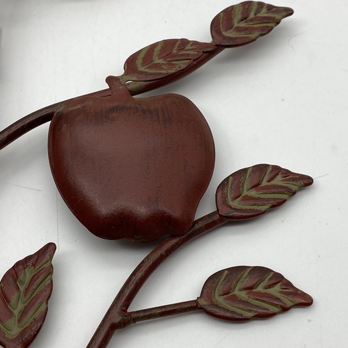 Vtg Wall Sconce Candle Holders Apple Tree Red Metal Set Of 2 Pillars 16&rdquo; Rustic