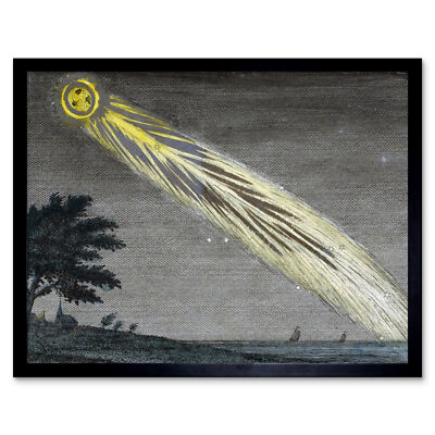 Comet Space Night Landscape Astronomy Etching Wall Art Print Framed 12x16