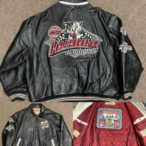 Vintage 90s AVIREX NYC Leather Bomber Jacket Size 4XL Hip Hop Ice Tigers Skating | eBay Vintage 90s AVIREX NYC Leather Bomber Jacket Size 4XL Hip Hop Ice Tigers Skating | eBay