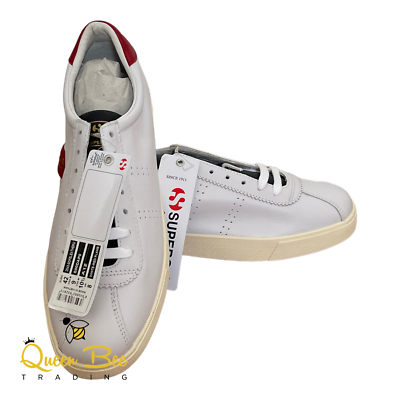 Superga Sport 2843 White Red Black Leather Lace Up Trainer Sneaker