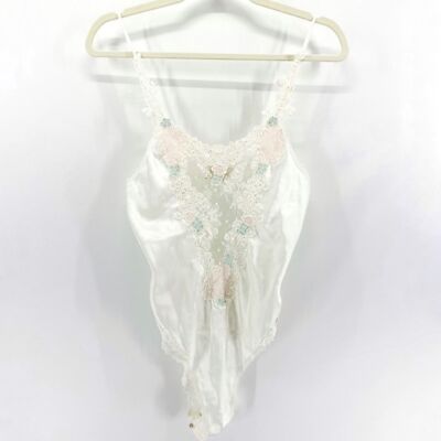 Vintage Victoria’s Secret Gold Label satin floral embroidered lace bodysuit