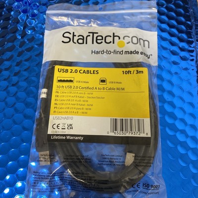 StarTech.Com Certified A to B Cable USB 2.0 M/M Black 10' USB2HAB10