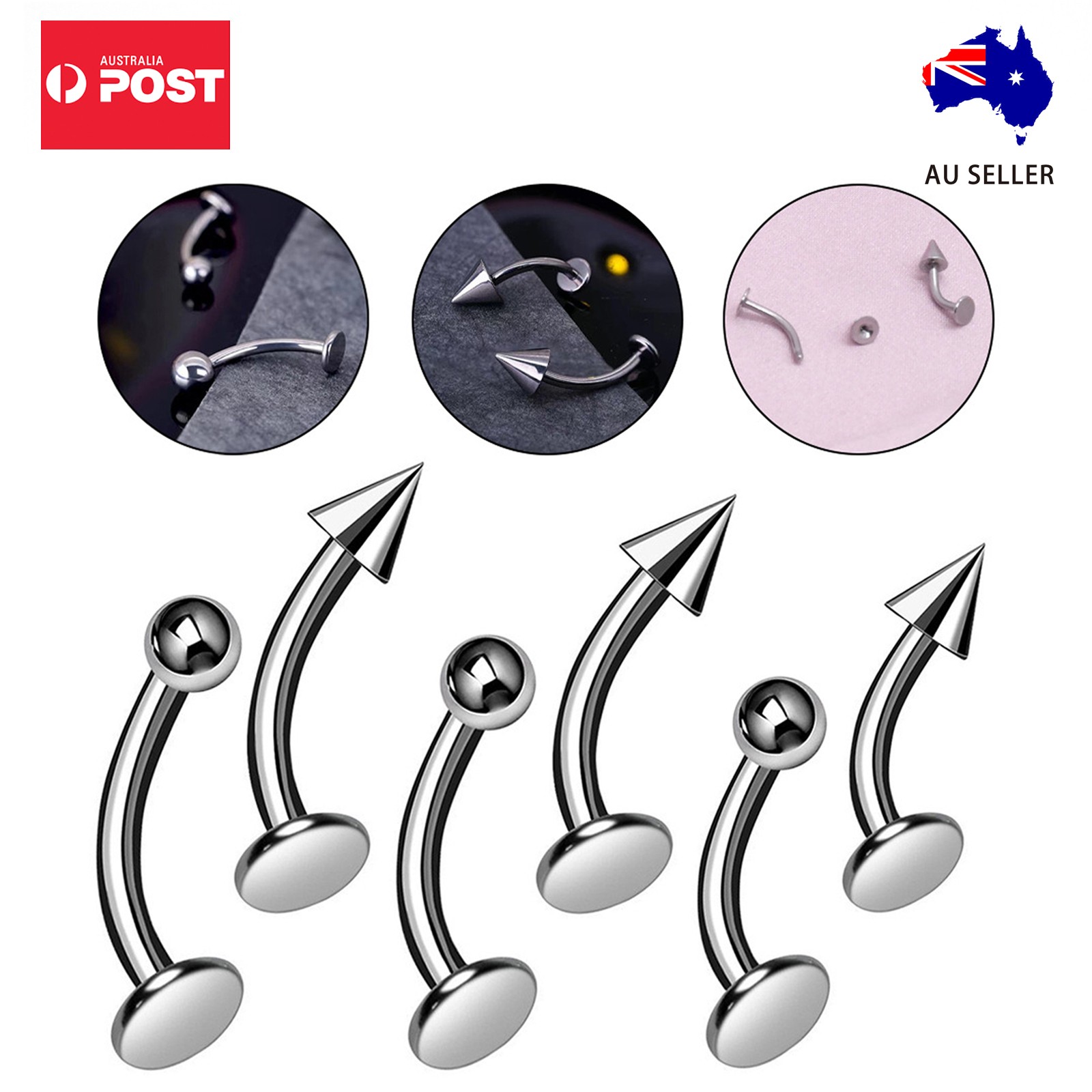 16G Curved Lip Ring Spike or Ball Stainless Steel Labret Monroe Piercing Barbell