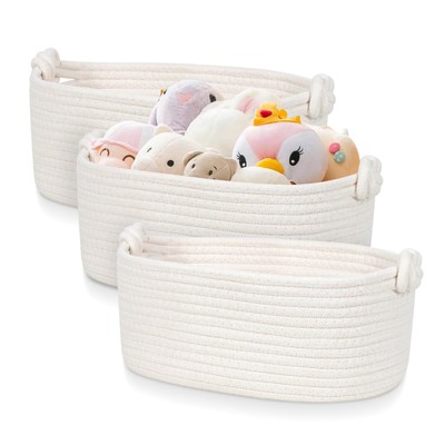 Small Rope Baskets for Organizing White Gift Toys Empty Decorative Shelf 3 Pack