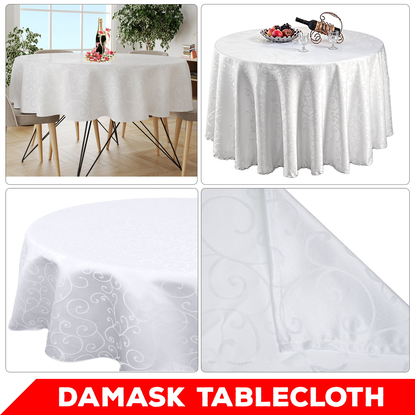 Round Table Cloths Woven Jacquard Design Soft 100% Polyester Tableware Wedding