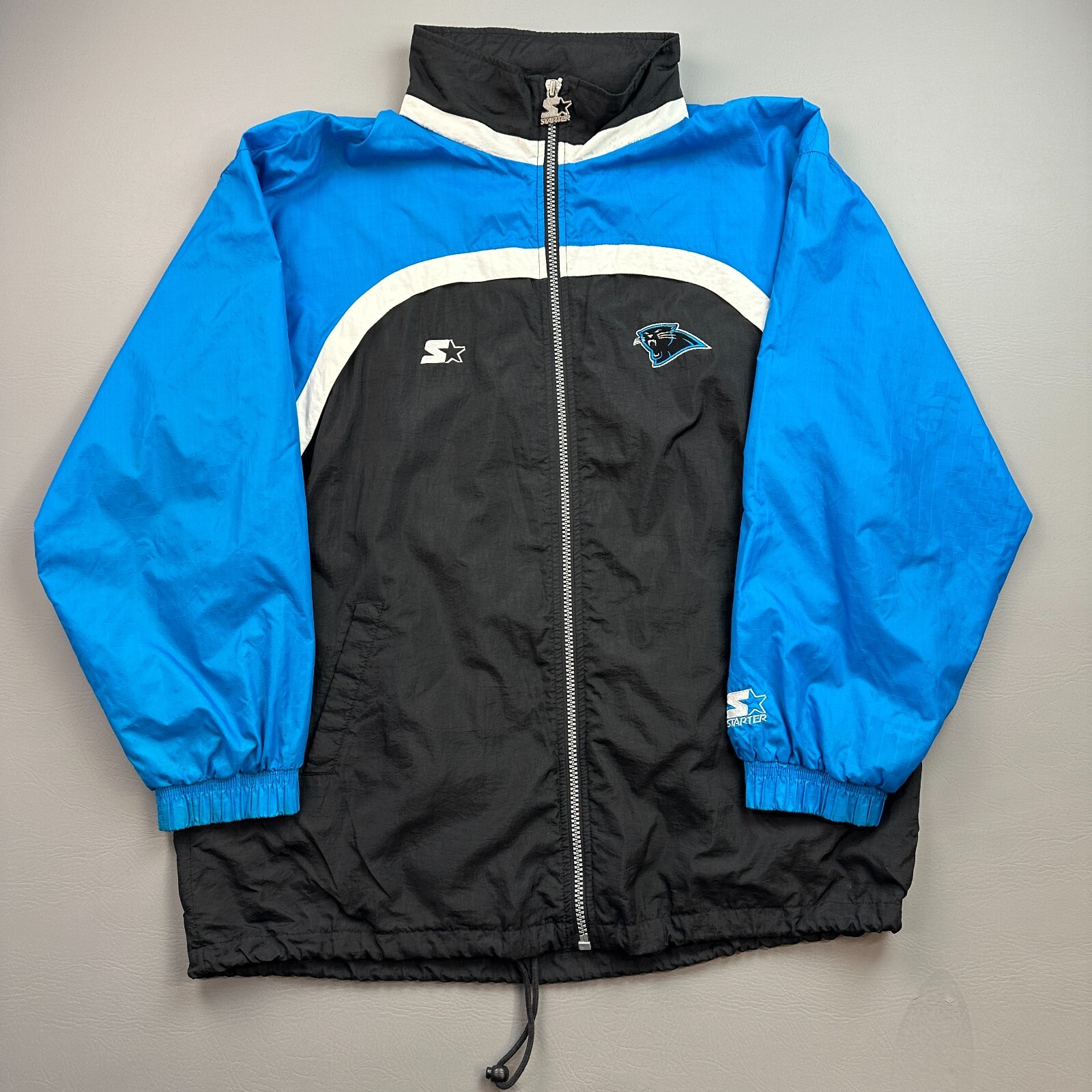Vintage Carolina Panthers Jacket Mens 2XL Starter Pro Line Hooded Windbreaker