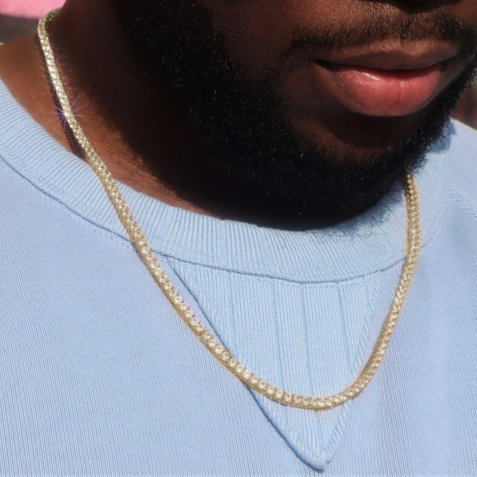 Pre-owned Sterling Iced Men's Moissanite 3mm 925  Silver Yellow Gold Hip Hop Chain Necklace In White/colorless