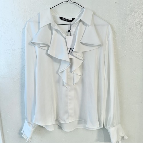 【値下げ】Estella．K Pia Ruffled Blouse ストライプブラウス ホワイト サイズ：Free (EC) RUFFLED LACE BLOUSE - Oyster-white | ZARA United States