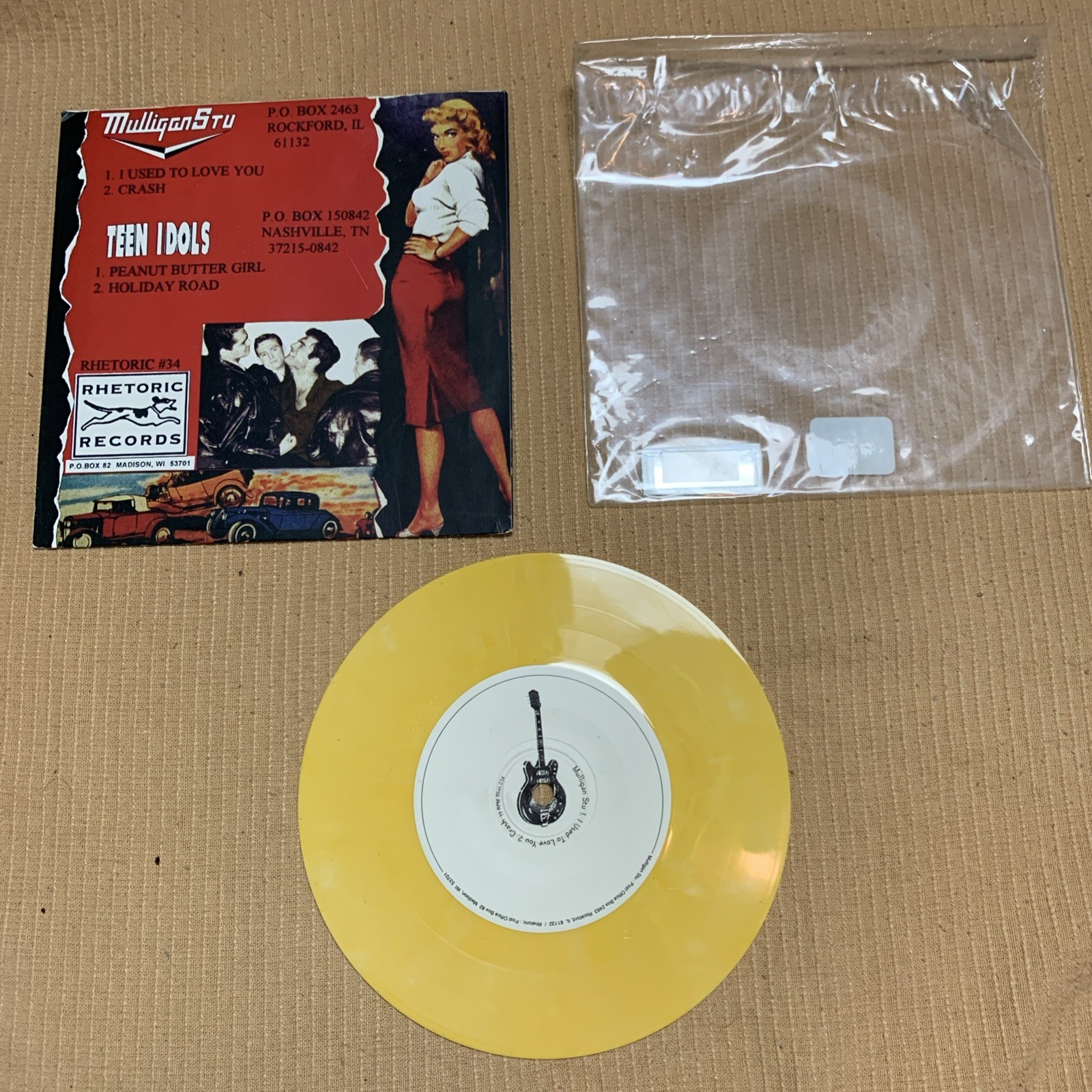 TEEN IDOLS Mulligan Stu Split 7” Record LP Vinyl Punk Rare Yellow Marble VGC