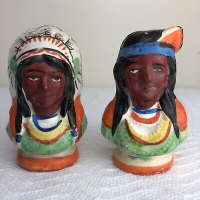 Vintage Native American Chief and Squaw Salt and Pepper Shakers