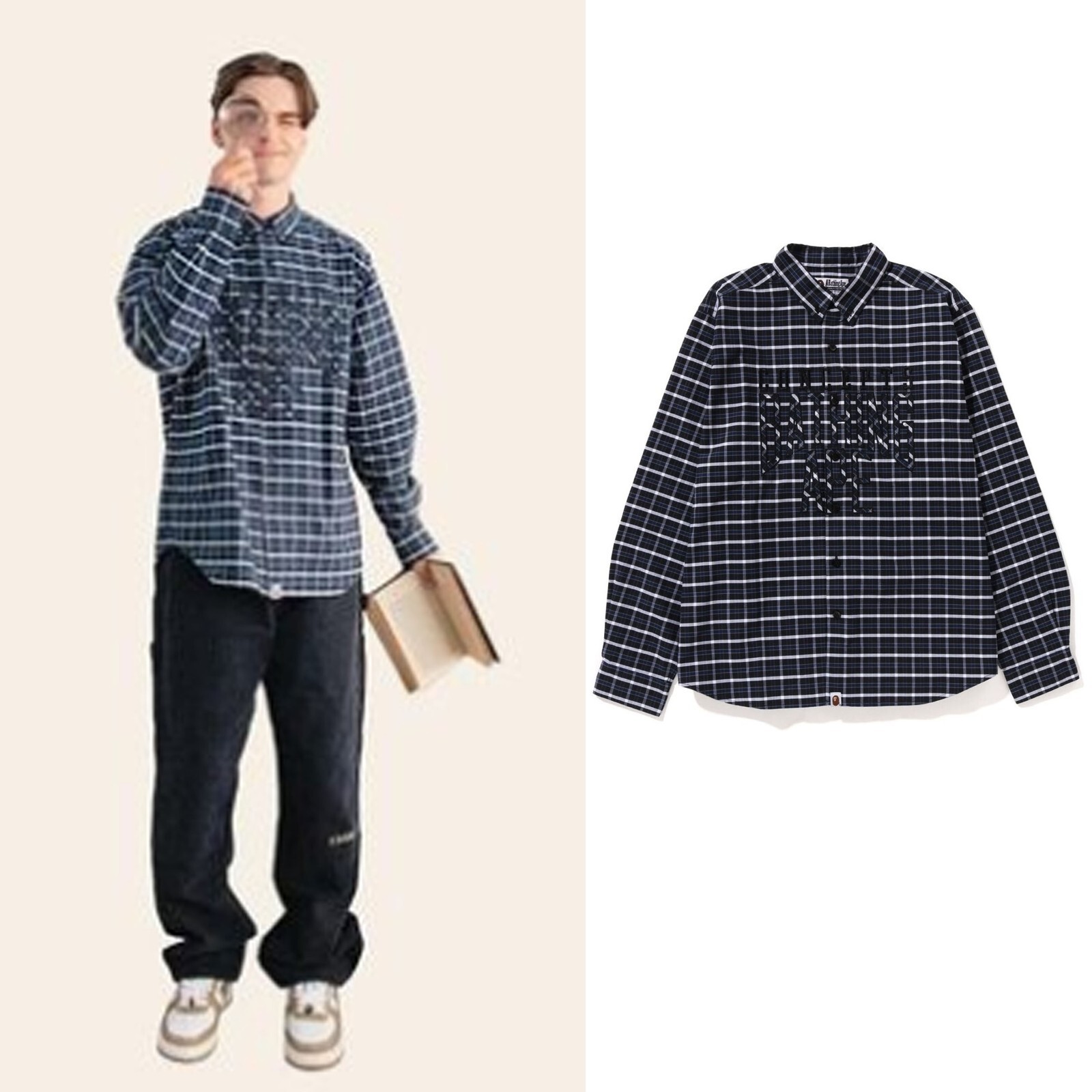 A BATHNIG APE Men's BAPE x CONCEPTS OXFORD CHECK BD SHIRT