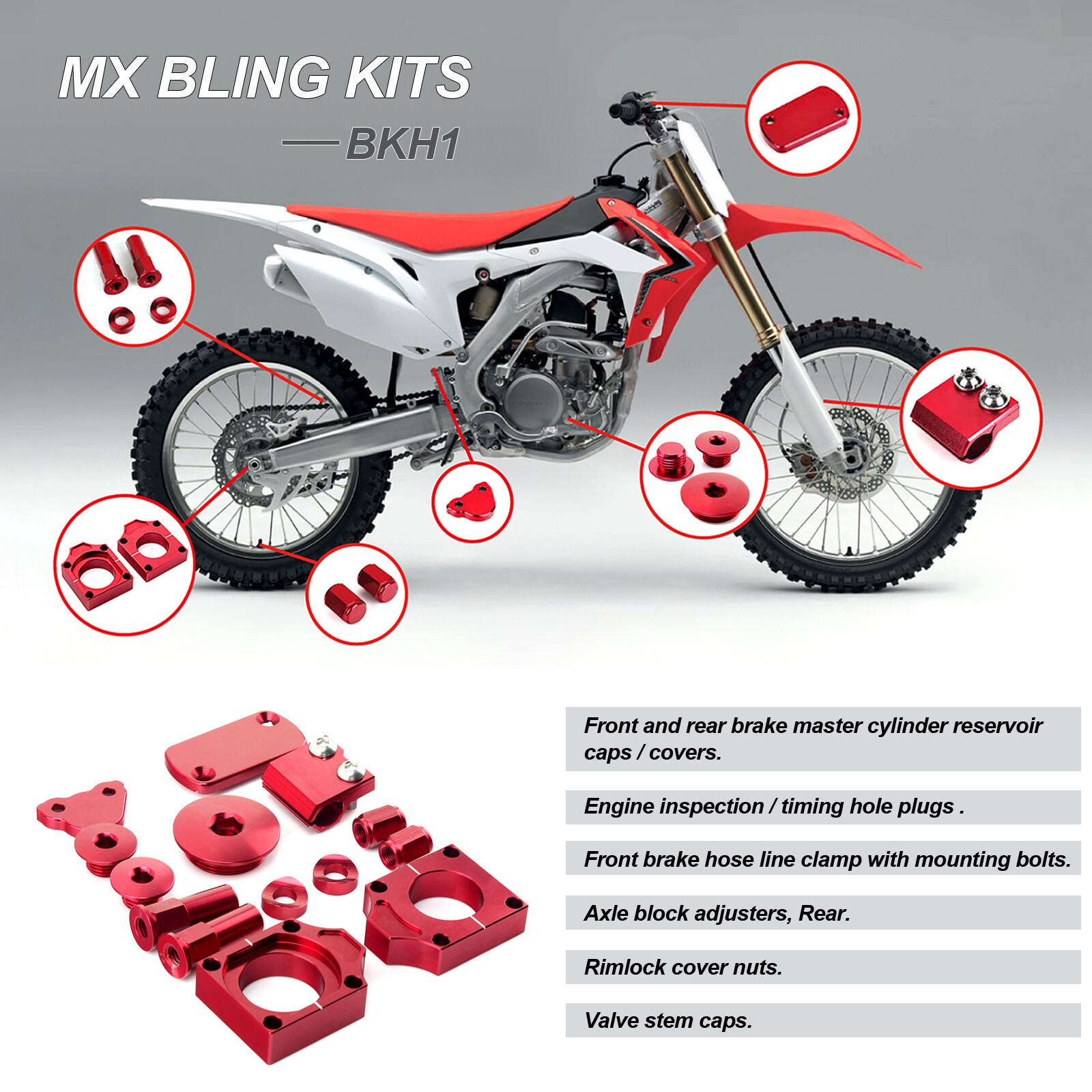 For Honda CRF250R 04-08 CRF250X 04-17 Aluminum Red Bling Kit CR125R CR250R 02-07