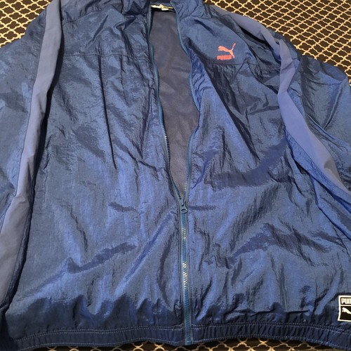 ウェア PUMA blue nylon zip-up jacket Puma Jacket Mens XXL 2XL Navy Blue & White Full Zip Track