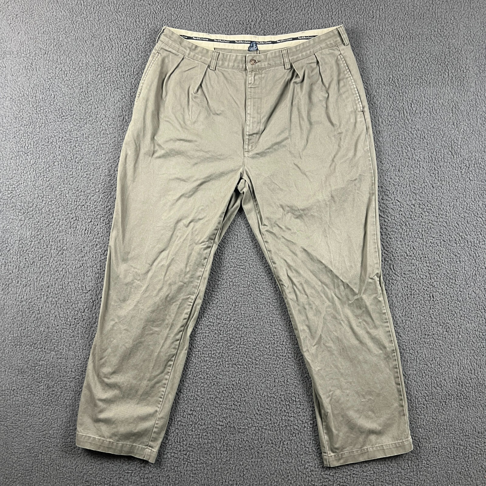 Vintage POLO RALPH LAUREN Trousers W40 L32 Beige Chino Cotton Twill Pleated 90s