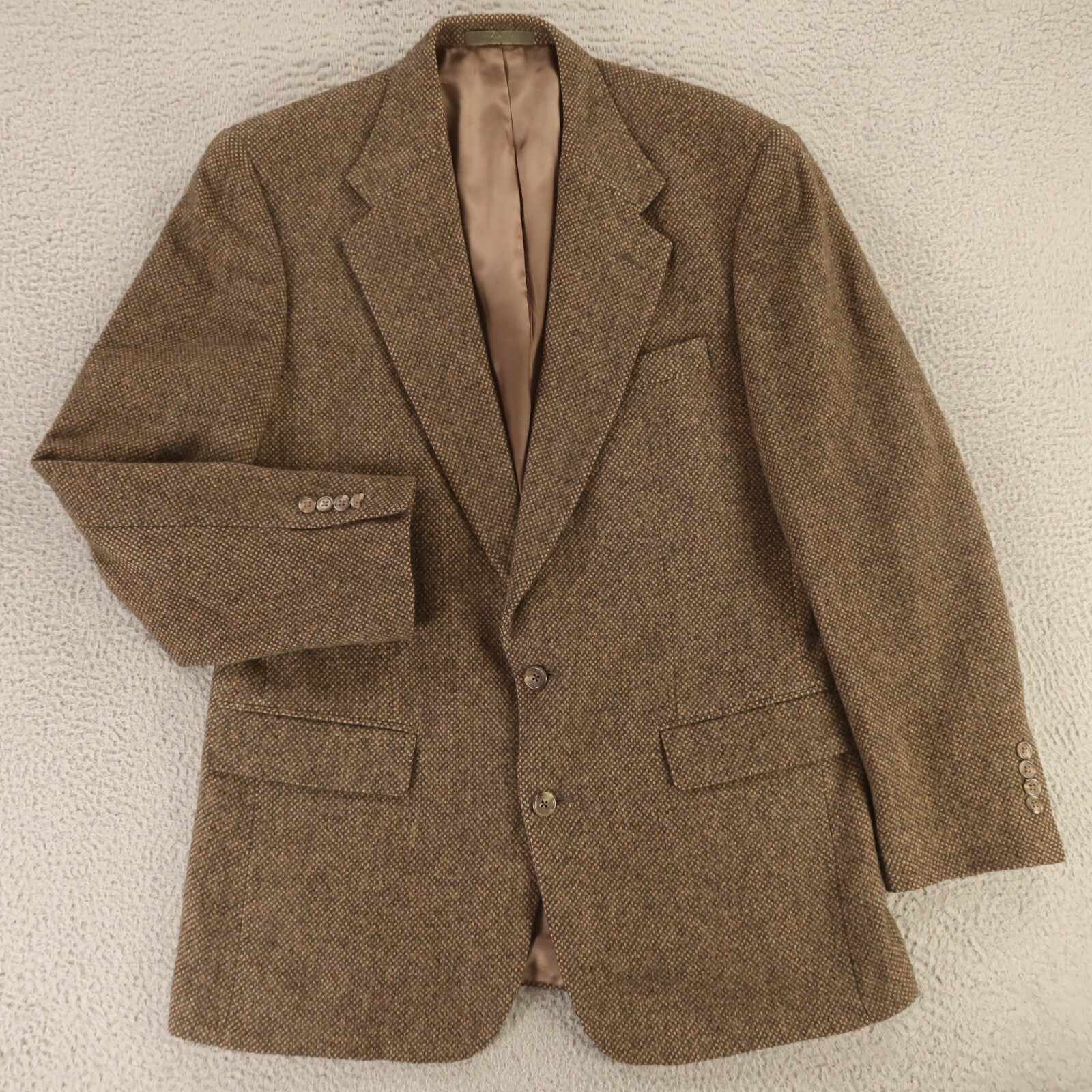 VINTAGE Tweed Jacket M Brown Birdseye 100% Wool Blazer Made VINTAGE Tweed Jacket M Brown Birdseye 100% Wool Blazer Made