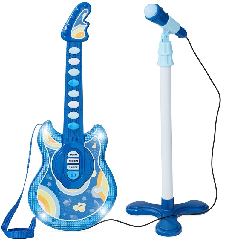 19-Inch Kids Flash Guitar with Microphone and Stand - Pink Musical Toy