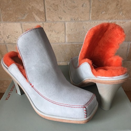 Pre-owned Ugg Court Mule Eckhaus Latta Sky Grey Mandarin Orange Leather Heels Size Us 8