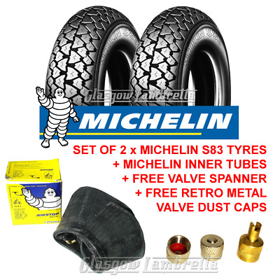 2 x MICHELIN S83 REINFORCED Tyres 3.50 x 10 + INNER TUBES Vespa Rally Sprint etc