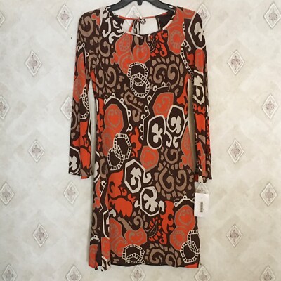MILLY Women's Orange Cream Cutout Back Size Medium 100% SILK Tie Dress NWT