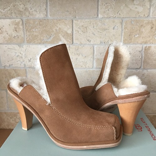 Pre-owned Ugg Court Mule Eckhaus Latta Chestnut / Natural Leather Heels Women's Size Us 9