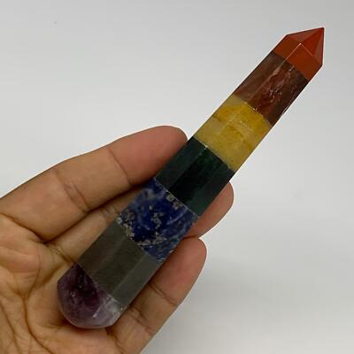 92.2g, 5''x0.9'', 7 Chakra Point Wand Obelisk Point Crystal from India, B29111