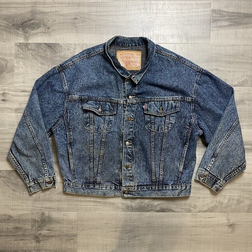 VTG 80S LEVI'S DENIM JACKET DARK ACID WASH TRUCKER DOUBLE POCKET XL  70598-4865