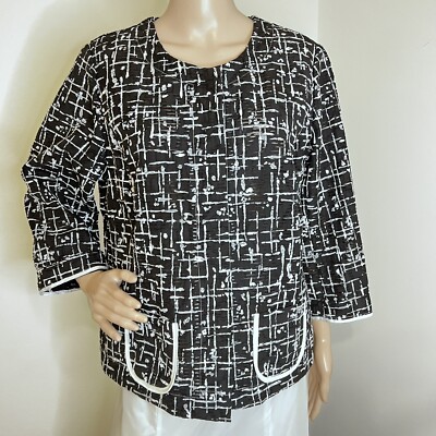 Per Se SZ 14 Black White Cotton Blend Shirt Jacket Top Pockets Tunic L Carlisle