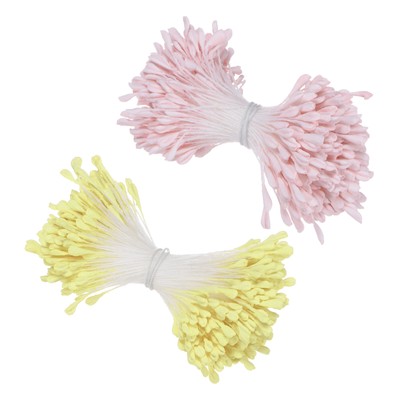680-Pack 2mm Mini Double Heads Artificial Flower Stamen Pistil [Yellow Pink]