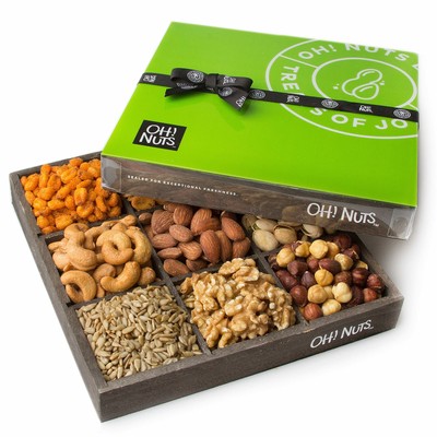Oh Nuts Holiday Nuts Gift Basket 9 Variety Mixed Nut Assortment Wood Tray Bas...