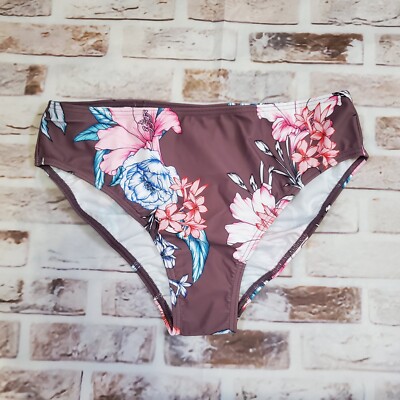 Venus Bikini Bottom Size 8 Brown Background Floral Print NWOT