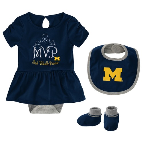 Комплект Outerstuff NCAA Infant Girls Michigan Wolverines MVP Creeper, нагрудник и пинетки