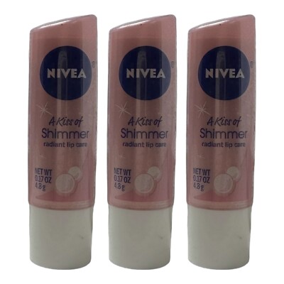 3 Pack Nivea A Kiss Of Shimmer Radiant Lip Care 0.17 oz Pearl Silk Tinted SEALED