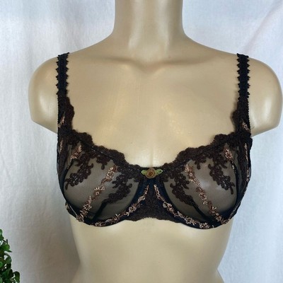 Felina Black Embroidered Lace Scarlet Underwire Bra 32C