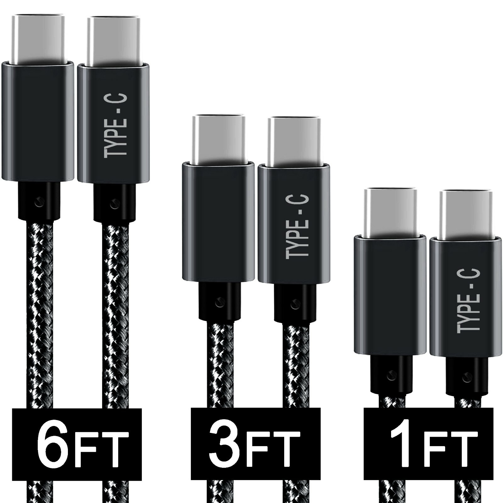 PACK of 3 - (USB-C to USB-C) Cable Male Type-C Cable Cord Fast Charger Charging