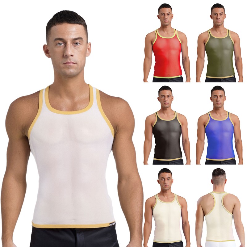 Herren Tank Top Mesh Durchsichtig - Atmungsaktiv Sport Unterhemd