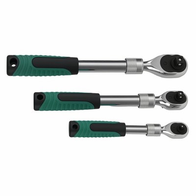Industrial Grade Ratchet Wrench Set 3PC 1/4 3/8 1/2 Drive Extendable Handle 72T